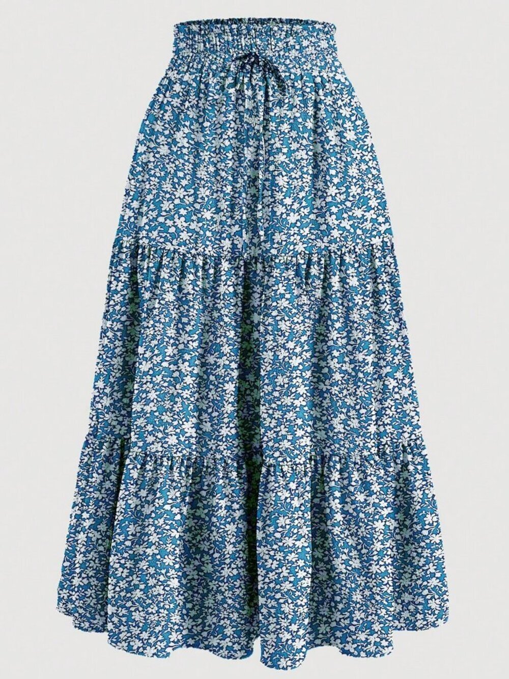 Blue Casual Women's Ditsy Floral Layered Ruffle Elastic Waist Vacation Skirt